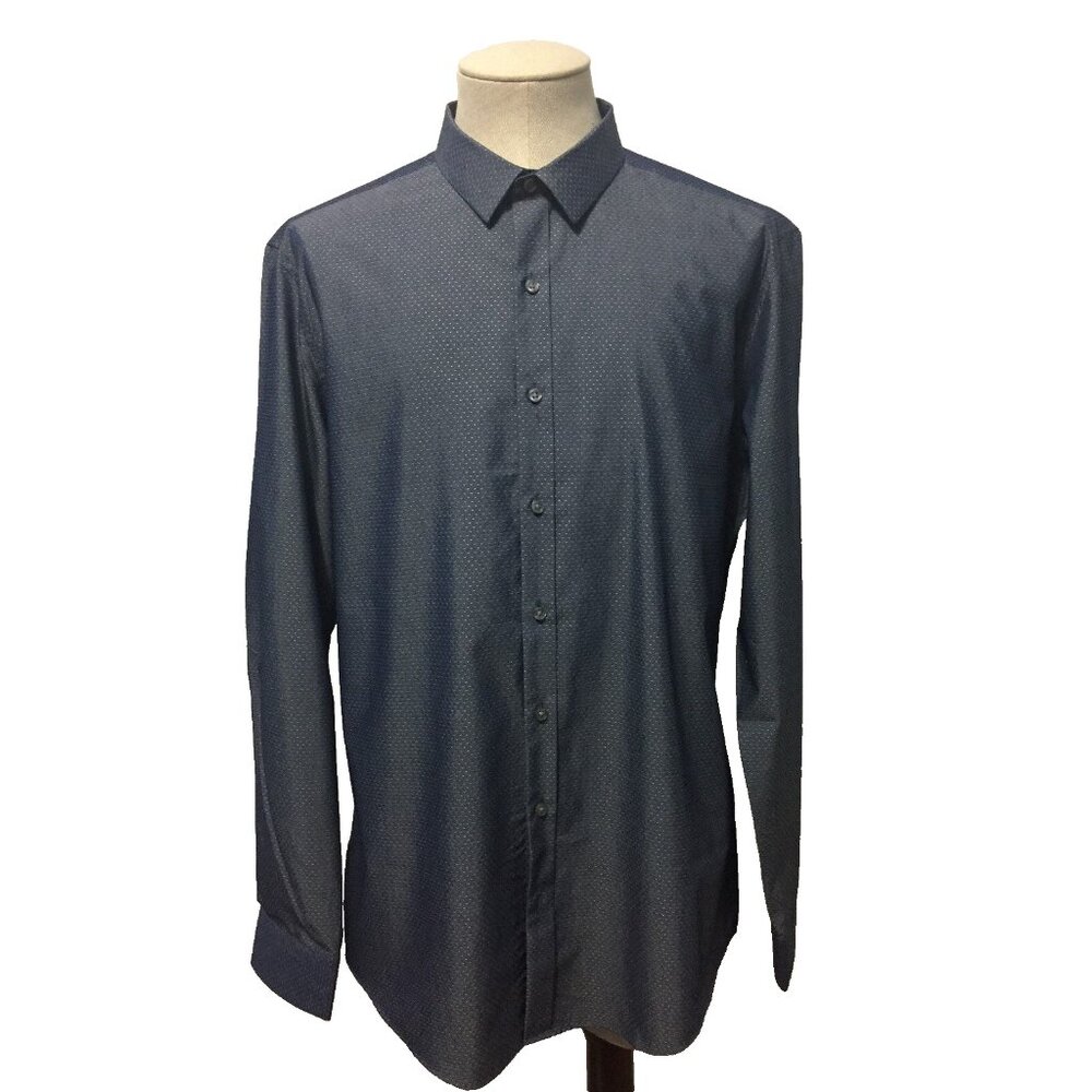 BAR III Long Sleeve Shirt Mens Size XL Slim Fit Blue/Gray Textured Dots EUC